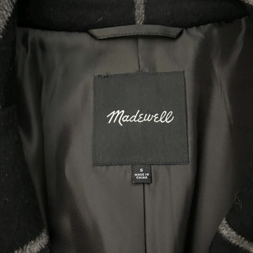 Madewell Hollis Double-breasted Windowpane Coat Black Gray S - Picture 4 of 4